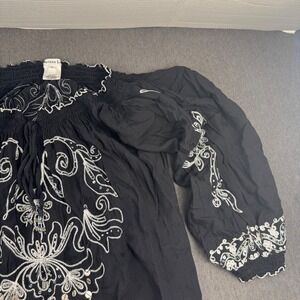 Krista Lee Black Embroidered Sequin Off Shoulder Boho Peasant Blouse Medium